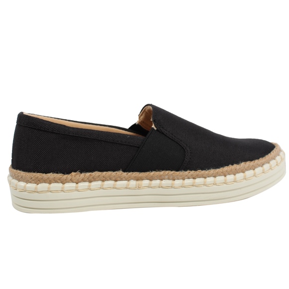 Black Linen Elastic Slip On White Soles Slip On - Picture 6 of 8